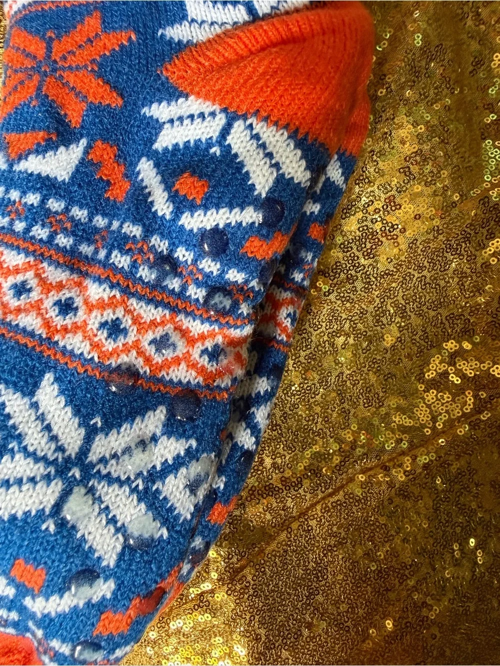 Blue & Orange Fleece-Lined Holiday Crew Socks